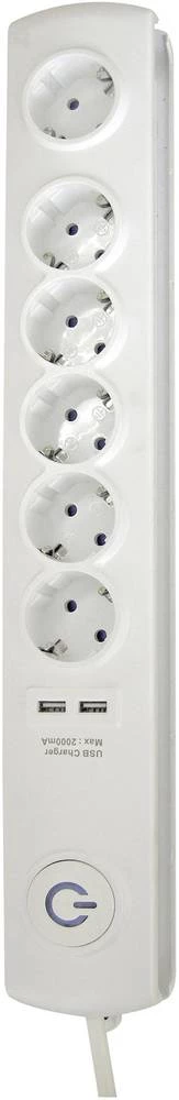 Letva s utičnicama i prekidačem 6-struka, bijela, zaštitni kontakt, GAO EMP306K-USB slika