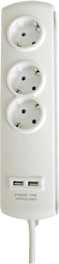 Letva s utičnicama bez prekidača 3-struka, bijela, zaštitni kontakt, GAO EMP303-USB slika