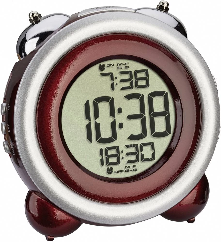 TFA 60.2016.05 kvarcna budilica, srebrne, tamno crvene boje, broj alarmnih vremena 2 slika