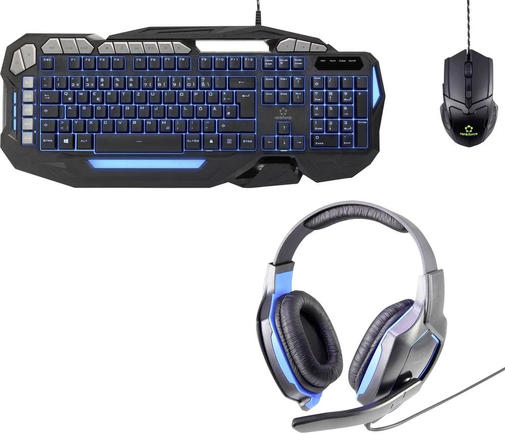 Komplet USB gaming tipkovnice i miša sa uklj. slušalicama Renkforce RF-GST-01, crne boje slika