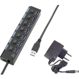 7-portni USB 3.0-Hub pojedinačno prebacivanje, statusne LED diode, s iPad priključak za punjenje, crne boje
