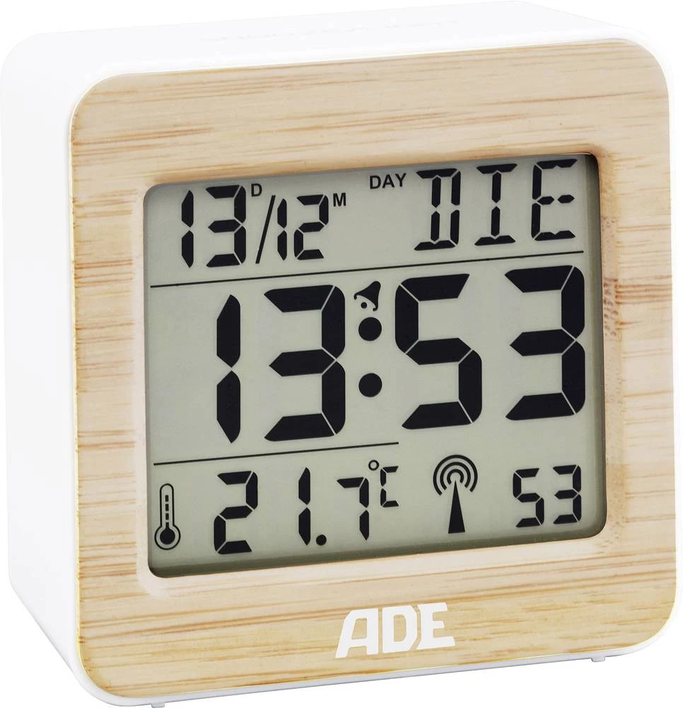 ADE CK1705 radijski kontrolirana budilica, bijele boje, bambus slika