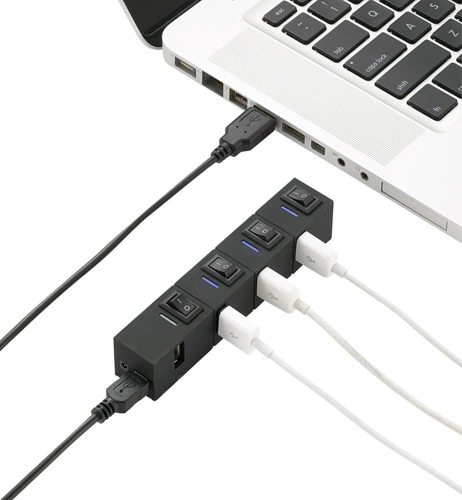 4-portni USB 2.0-Hub pojedinačno prebacivanje, statusne LED diode, crne boje slika