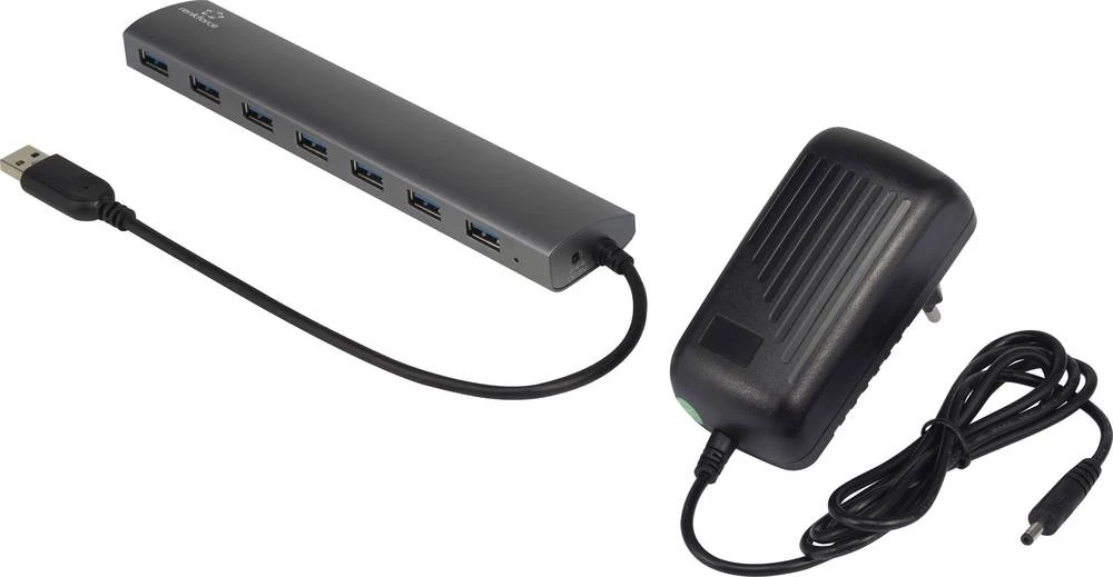 7+2-portni USB 3.0-Hub s brzim punjačem, statusne LED diode, crne boje slika