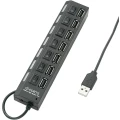 Renkforce 7-portni USB 2.0 hub, pojedinačno prebacivanje, statusne LED diode, crne boje slika