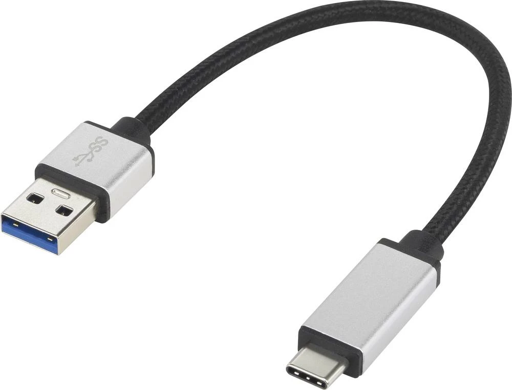 Renkforce USB 3.1 priključni kabel [1x USB 3.0 utikač A - 1x USB-C&trade; utikač] 0.15 m crne/srebrne boje slika