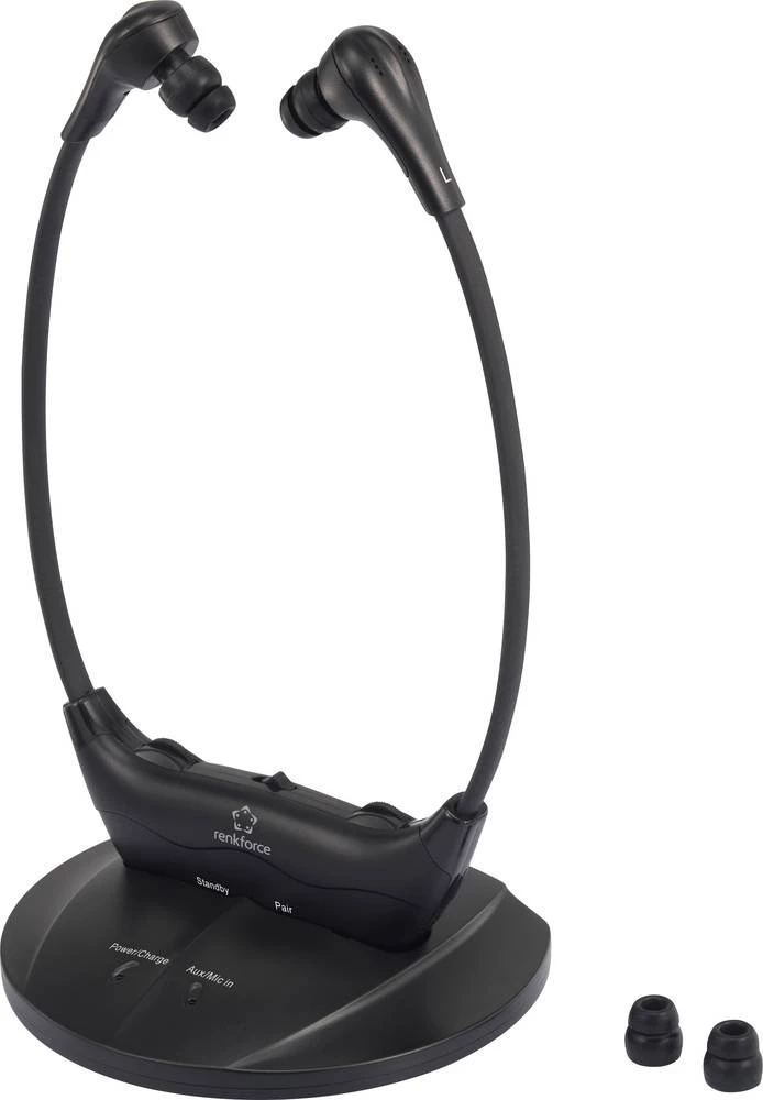 Bežični TV Stereo-slušalice Renkforce RF-FTVK-100 U ušima Kontrola glasnoće Crna slika