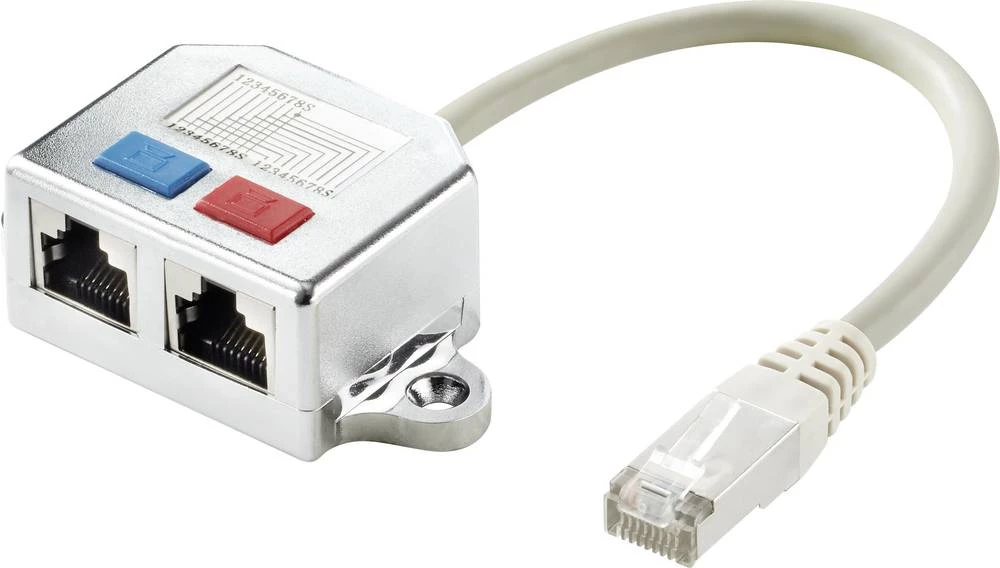 LAN (RJ45) Mreža T-adapter CAT 5e [2x Ženski konektor RJ45 - 1x Muški konektor RJ45] 0.15 m Metalna Renkforce slika