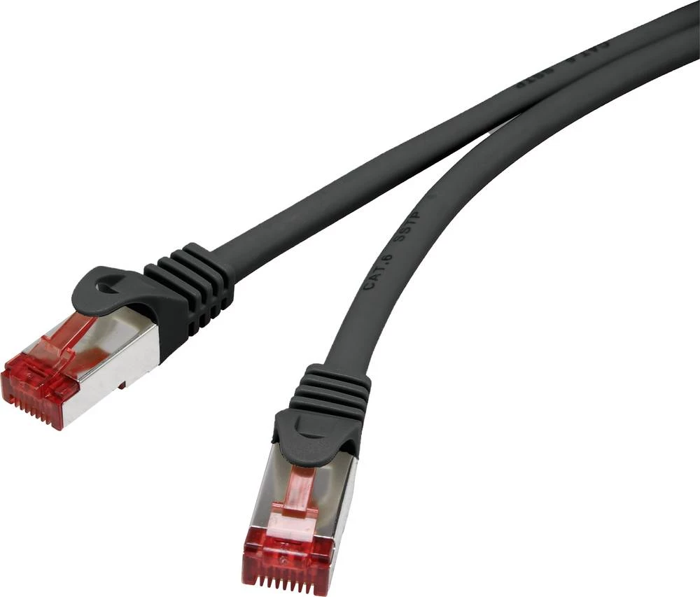 LAN (RJ45) Mreža Priključni kabel CAT 6 S/FTP 0.15 m Crna sa zaštitom za nosić, pozlaćeni kontakti, Vatrostalan Renkforce slika
