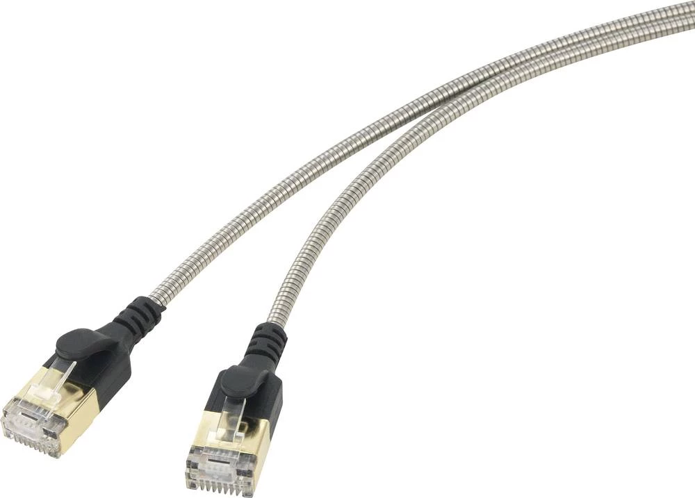 LAN (RJ45) Mreža Priključni kabel CAT 6A F/UTP 0.5 m Srebrno-crna Kabelski omotač od nehrđajućeg čelika, sa zaštitom za nosić, p slika