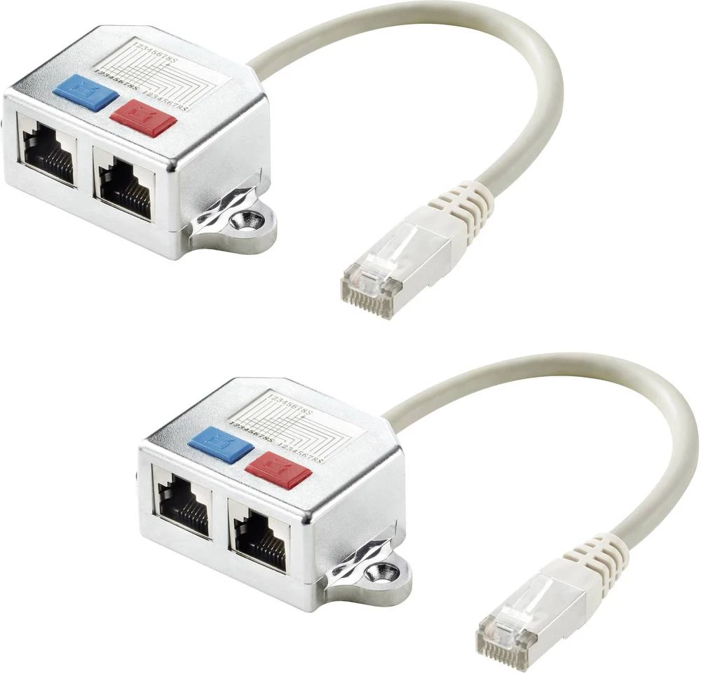 LAN (RJ45) Mreža T-adapter CAT 6 [2x Ženski konektor RJ45 - 1x Muški konektor RJ45] 0.15 m Metalna Renkforce slika