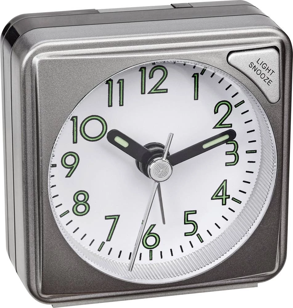 TFA 60.1027.10 kvarcna budilica, antracitne boje, broj alarmnih vremena 1 flourescentne kazaljke, brojčanik slika