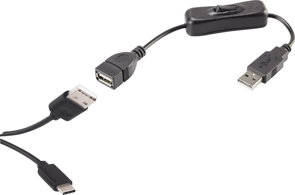 Renkforce USB 2.0 Priključni kabel [1x Muški konektor USB 2.0 tipa A - 1x Muški konektor USB-C&trade;] 1.25 m Crna uklj. On/Off  slika