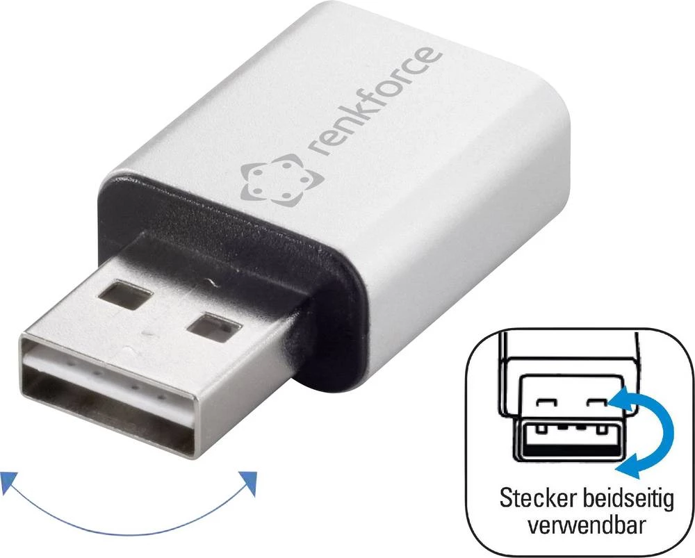 USB 2.0 Adapter [1x Muški konektor USB 2.0 tipa A - 1x Ženski konektor USB 2.0 tipa A] Srebrna utikač primjenjiv s obje strane, slika