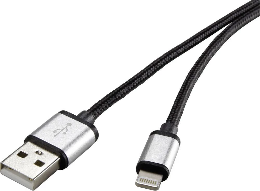 Renkforce USB 2.0 Priključni kabel [1x Muški konektor USB 2.0 tipa A - 1x Muški konektor Apple Dock Lightning] 1 m Tamnosiva obl slika