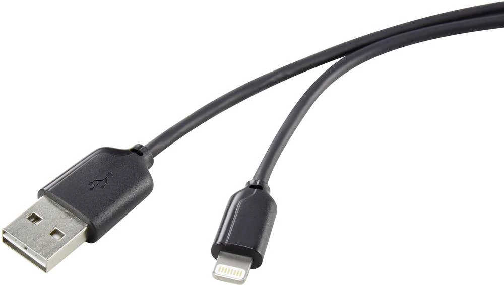 Renkforce USB 2.0 Priključni kabel [1x Muški konektor USB 2.0 tipa A - 1x Muški konektor Apple Dock Lightning] 1 m Crna utikač p slika