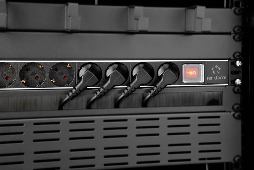 19  Višestruka utičnica za mrežni ormar 1 U Utičnica sa zaštitnim kontaktom Renkforce RF-3426424 s prekidačem Crna, Siva slika