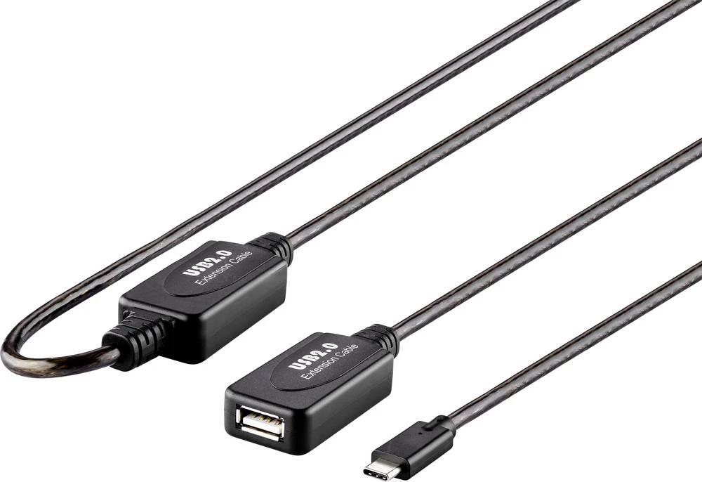 USB 2.0aktivanProdužetak [1x Muški konektor USB-C&trade; - 1x Ženski konektor USB 2.0 tipa A] 7.5 m Crna pozlaćeni kontakti Renk slika