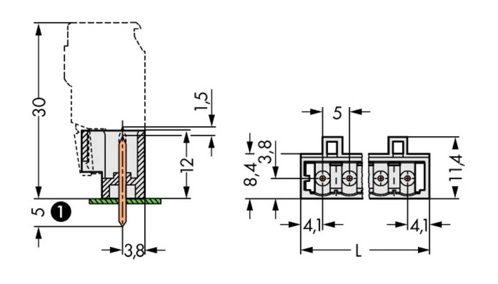 WAGO letva s muškim kontaktima (standardna) 1735 broj polova ukupno 3, razmaci: 5 mm 721-133/001-000 200 komada slika