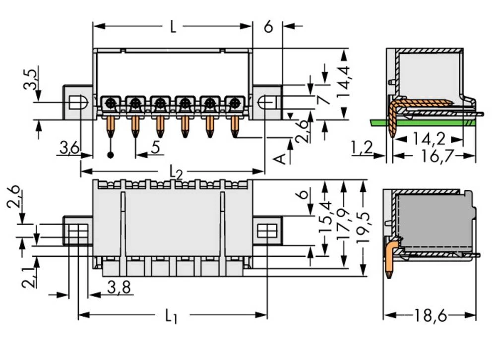 WAGO pin kučište-pločica 2092 broj polova ukupno 5, razmaci: 5 mm 2092-1425/205-000 100 komada slika