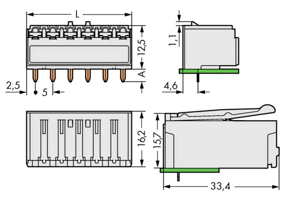 WAGO kučište utičnice-pločica 2092 broj polova ukupno 2, razmaci: 5 mm 2092-1322 200 komada slika