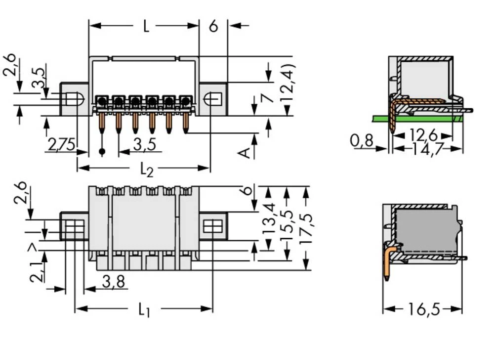 WAGO pin kučište-pločica 2091 broj polova ukupno 4, razmaci: 3.50 mm 2091-1424/005-000 200 komada slika