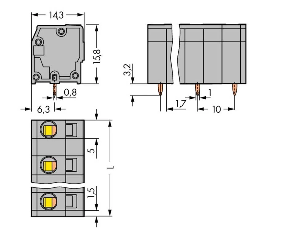 WAGO Opružni blok s stezaljkama 2.50 mm broj polova 3 sive boje 180 komada slika