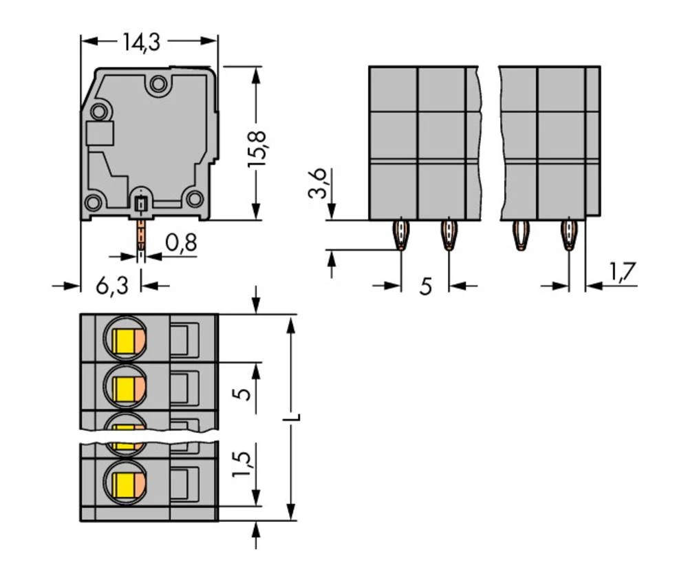 WAGO Opružni blok s stezaljkama 2.50 mm broj polova 7 sive boje 120 komada slika