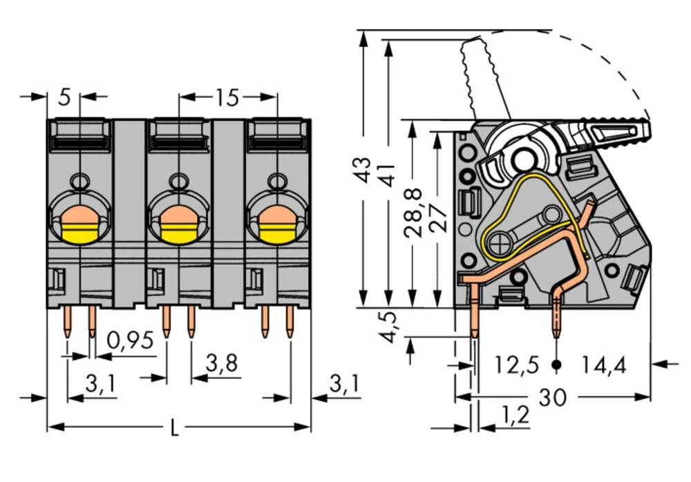 WAGO Opružni blok s stezaljkama 6.00 mm broj polova 7 sive boje 10 komada slika
