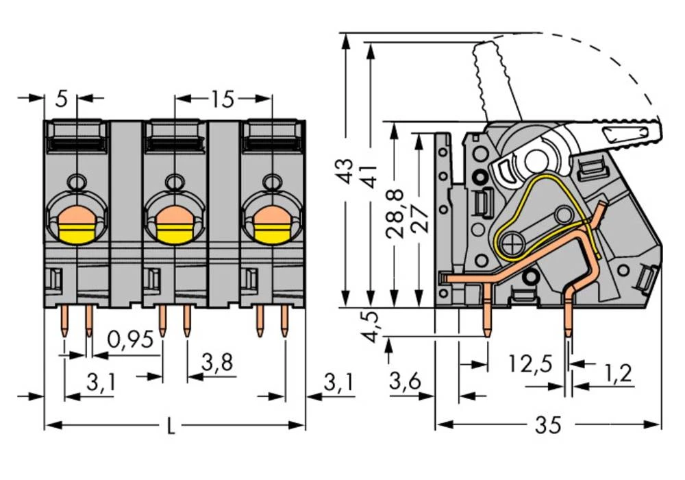 WAGO Opružni blok s stezaljkama 6.00 mm broj polova 3 sive boje 24 komada slika