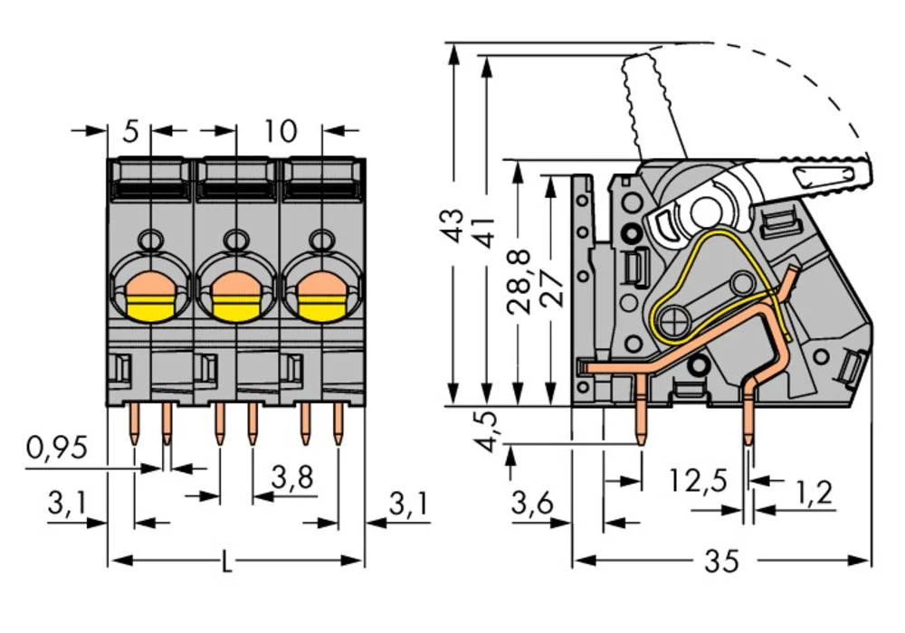 WAGO Opružni blok s stezaljkama 6.00 mm broj polova 4 sive boje 24 komada slika