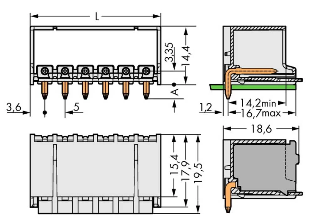 WAGO pin kučište-pločica 2092 broj polova ukupno 12, razmaci: 5 mm 2092-1432/200-000 50 komada slika
