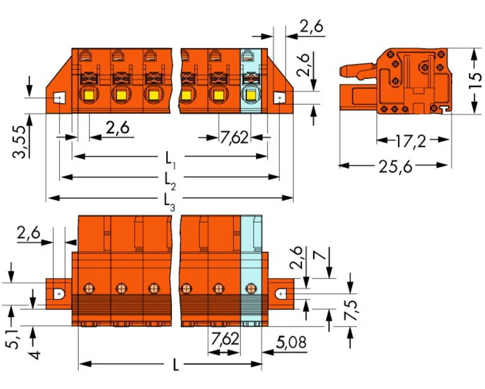 WAGO kučište utičnice-Kabel 2231 broj polova ukupno 3, razmaci: 7.62 mm 2231-703/031-000 50 komada slika