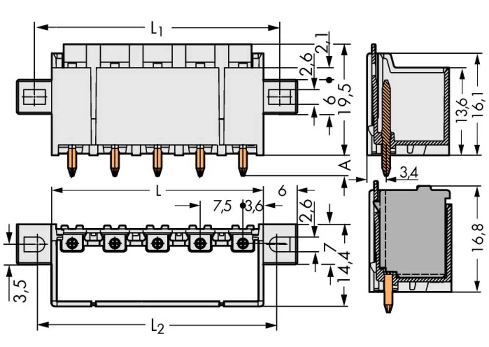 WAGO pin kučište-pločica 2092 broj polova ukupno 5, razmaci: 7.50 mm 2092-3405/005-000 100 komada slika