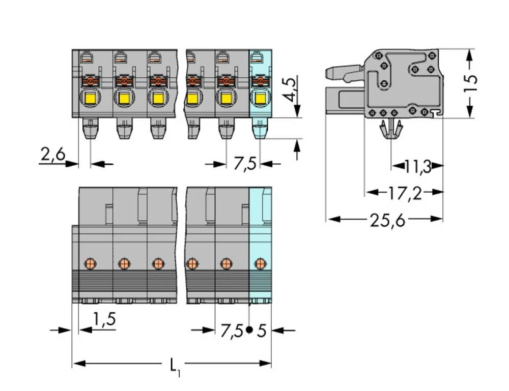 WAGO kučište utičnice-Kabel 2231 broj polova ukupno 4, razmaci: 7.50 mm 2231-204/008-000 50 komada slika