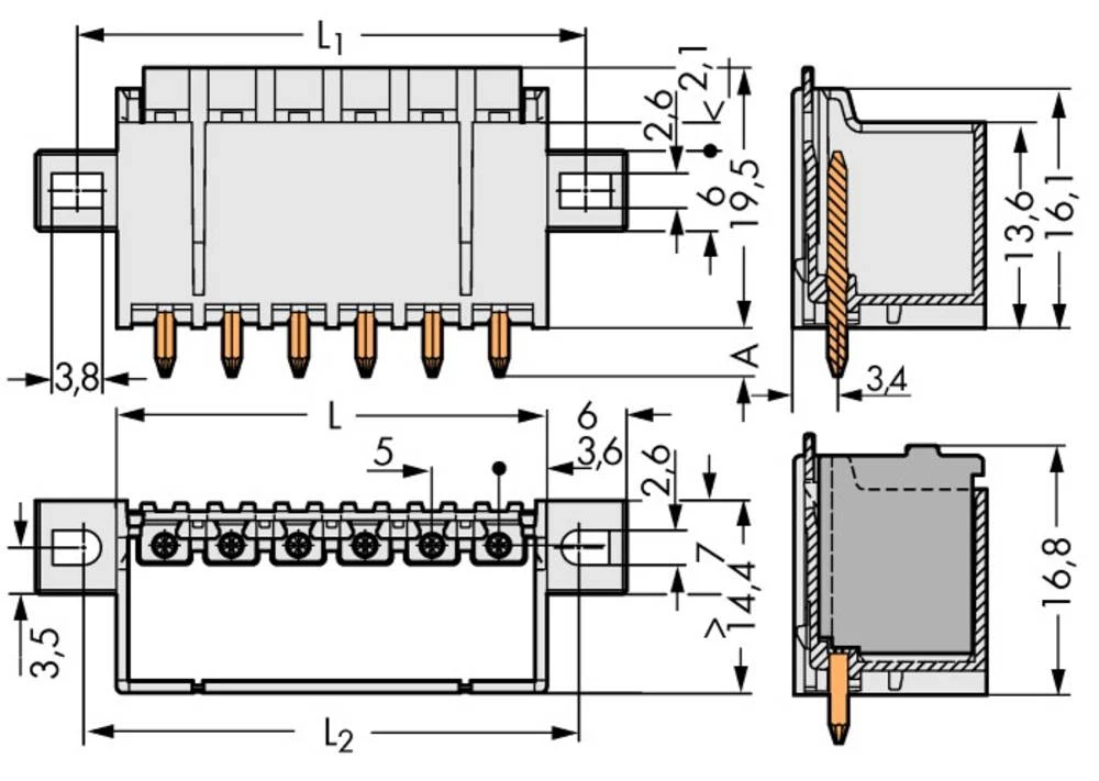 WAGO pin kučište-pločica 2092 broj polova ukupno 4, razmaci: 5 mm 2092-1404/005-000 200 komada slika