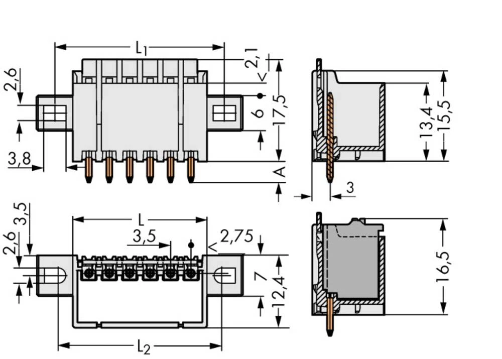 WAGO pin kučište-pločica 2091 broj polova ukupno 8, razmaci: 3.50 mm 2091-1408/005-000 100 komada slika