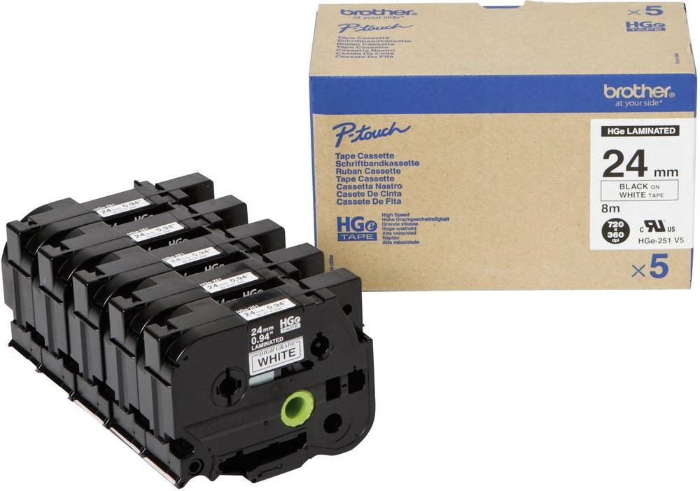 Traka za označavanje HGe-251 Brother boja trake: bijela boja natpisa: crna 24 mm 8 m, komplet od 5 komada slika