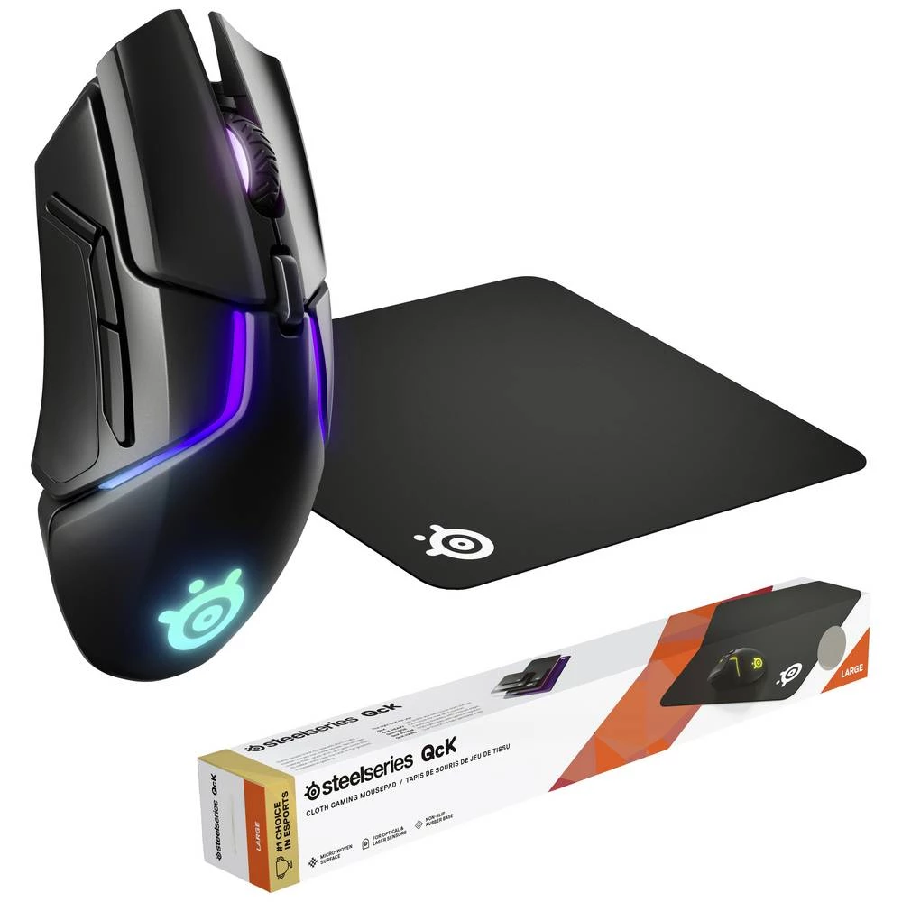 Steelseries Rival 650 Wireless, Qck Large Bundle igraći miš žičani, bežično optički crna 7 Tipke 12000 dpi ergonomski, osvjetljen, odvojivi kabel slika