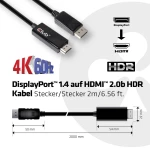 club3D DisplayPort Priključni kabel [1x Muški konektor DisplayPort - 1x Muški konektor HDMI] 2 m Srebrna