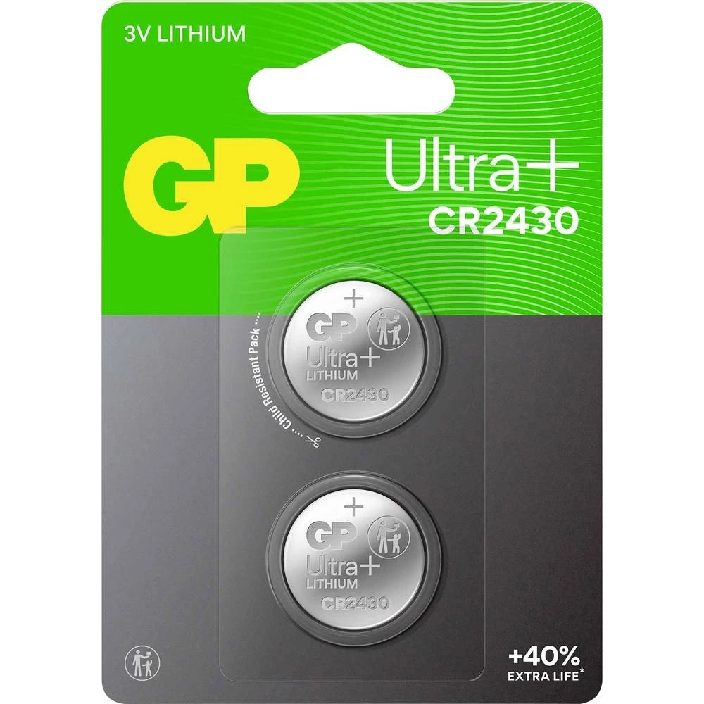 GP gumbasta baterija CR 2430 3 V 2 kom. 300 mAh Li-MnO2 GP Ultra Plus Batterie Lithium Knopfzelle CR2430 2 Stück slika