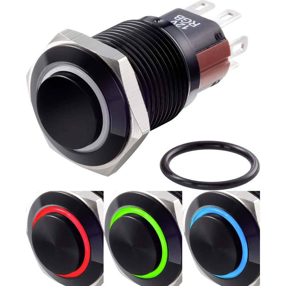 TRU COMPONENTS TC-GQ16-KH-11E/J/41RGB/12V/A tlačni prekidač sa zaštitom od vandalizma 48 V/DC 2 A 1 x off/(on) IP65 vrać slika