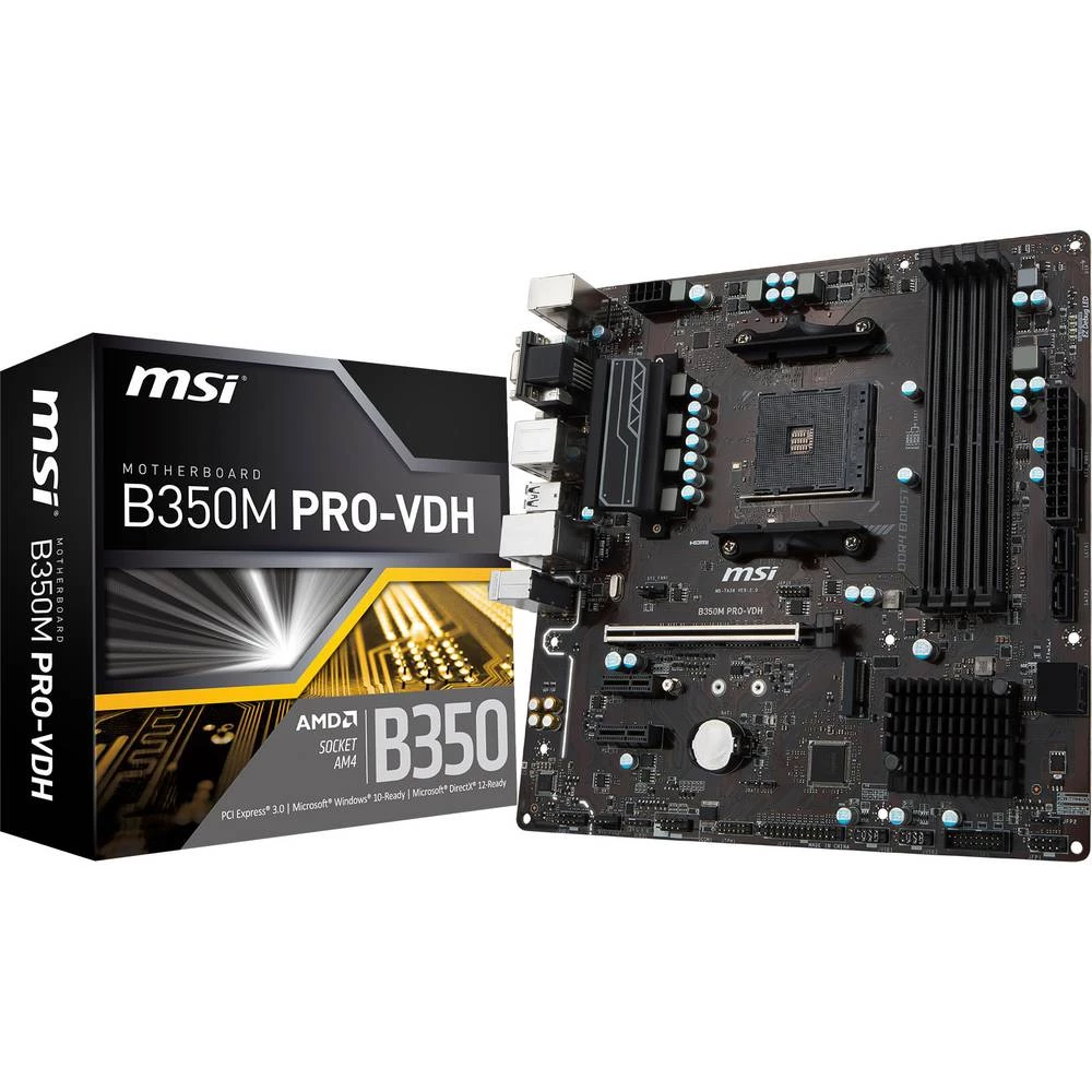 Matična ploča MSI B350M PRO-VDH Baza AMD AM4 Faktor oblika Micro-ATX Set čipova matične ploče AMD&reg; B350 slika