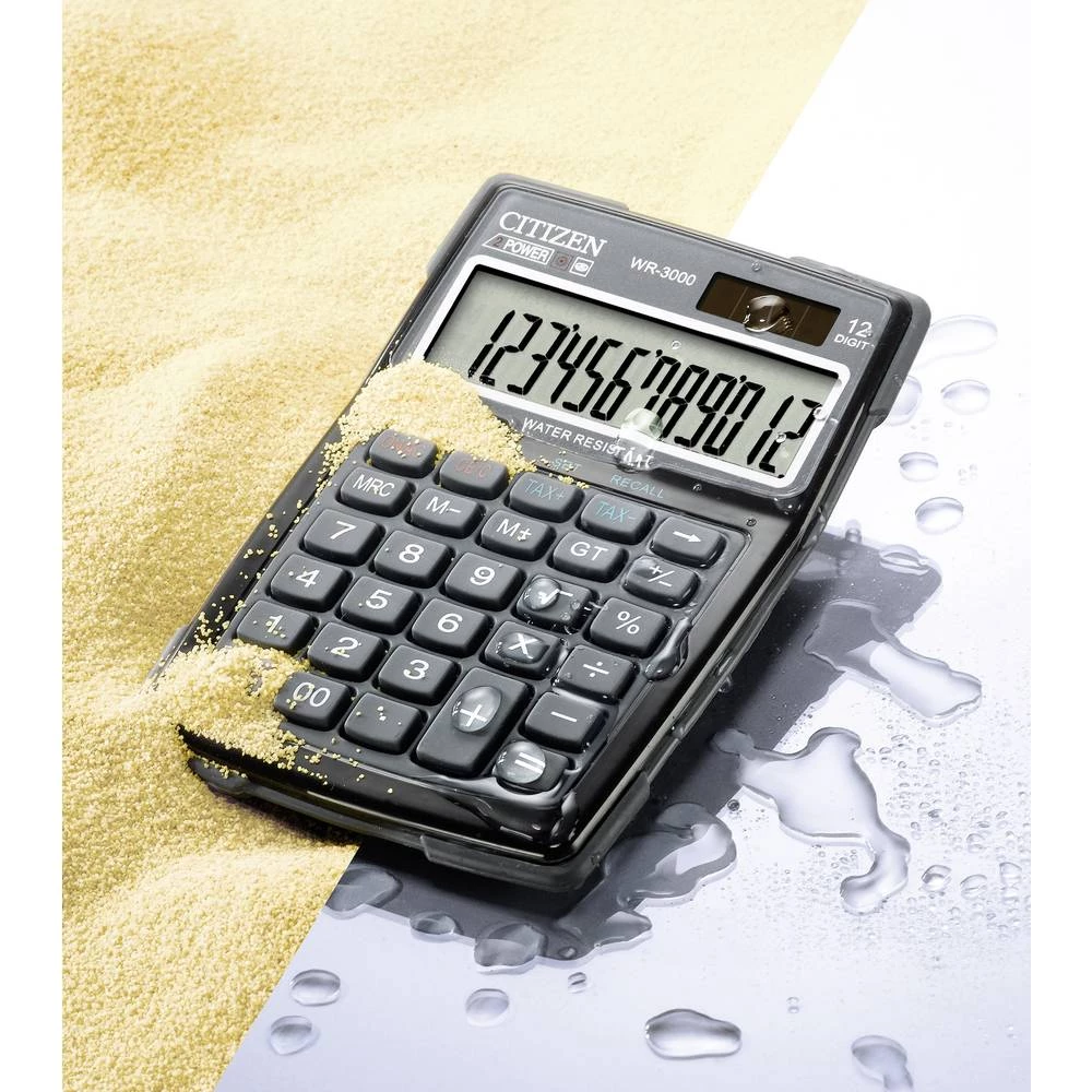 Stolni kalkulator Citizen Office WR-3000 Crna Zaslon (broj mjesta): 12 solarno napajanje, baterijski pogon (Š x V x d) 106 x 38 slika