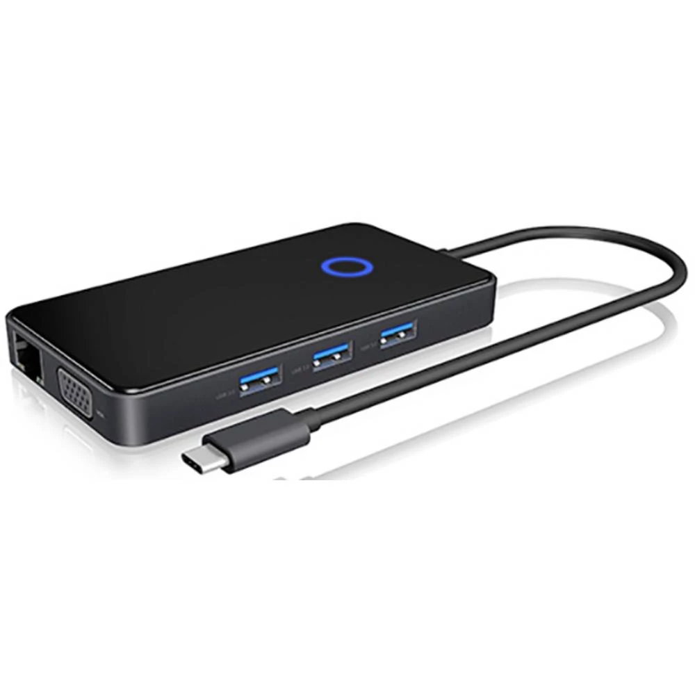 ICY BOX IB-DK4027-CPD vanjski čitač memorijskih kartica/hub USB-C™, HDMI™, VGA, USB 3.0, SD, microSD, LAN (10/100/1000 MBit/s), slušalice (3.5 mm jack) crna slika