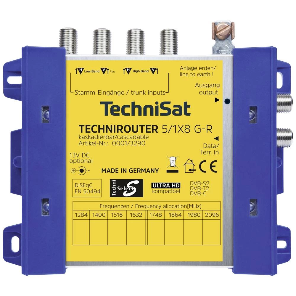 TechniSat Technirouter 5/1x8 G-R satelitski multiprekidač Ulazi (višestruki prekidač): 5 (4 sat/1 zemaljske) Broj sudionika: 8 slika