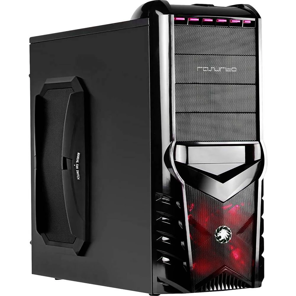 Rasurbo GAME-X7 midi-tower kućište za igraće računalo, kućište za računala crna/crvena 1 predinstalirani LED ventilator slika