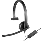 PC naglavne slušalice sa mikrofonom USB Mono, Sa vrpcom Logitech H570e Preko ušiju Crna