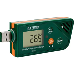 Extech RHT30 Višenamjenski uređaj za pohranu podataka Kalibriran po ISO Mjerena veličina Vlaga, Temperatura -30 Do +70 °C 0.1 Do slika