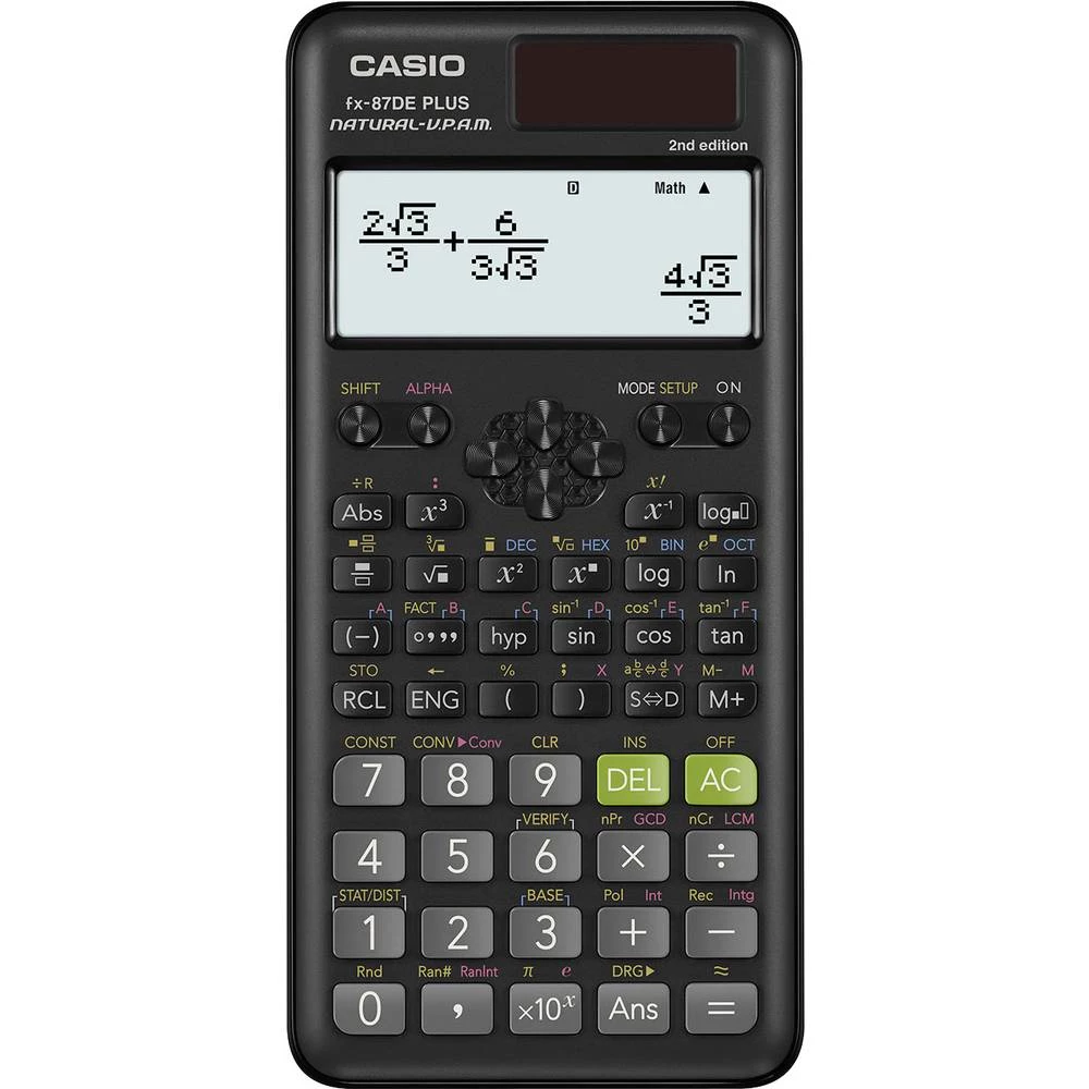 Školski kalkulator Casio FX-87DE PLUS-2 Crna Zaslon (broj mjesta): 12 solarno napajanje, baterijski pogon (Š x V x d) 77 x 11 x slika